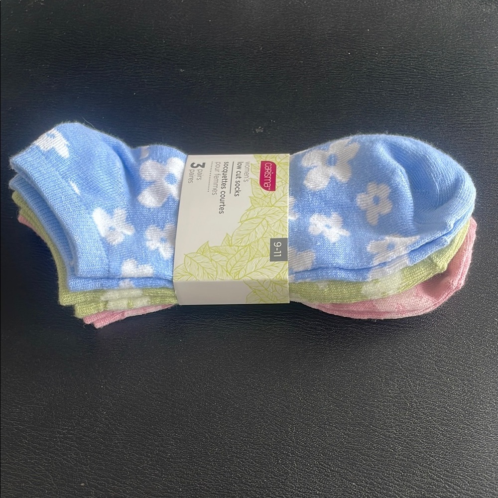 Floral Ankle Socks Set - Blue, Green, Pink